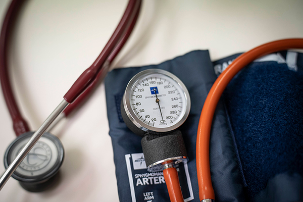 A stethoscope and blood pressure cuff