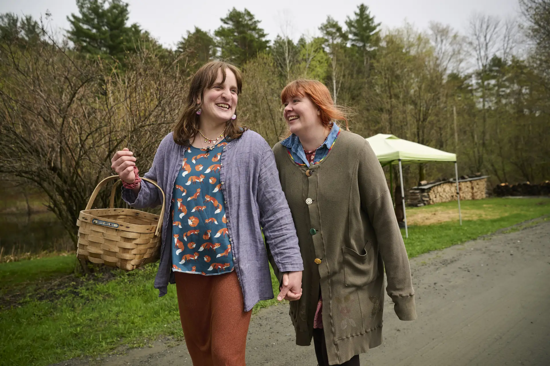 Clover McHugo and a friend walking down a country road