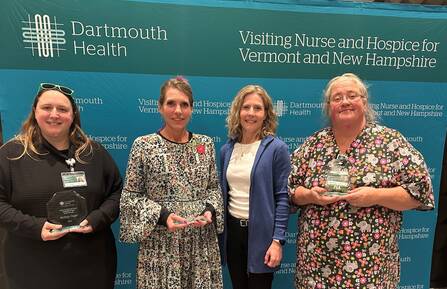 From left, Bethany Yaeger, clinical operations assistant; Tammy Tarsa, MBA, BSN, RN, chief clinical officer; Johanna Beliveau, DNP, MBA, RN, president and CEO; and Dawna Lawrence, personal care assistant.