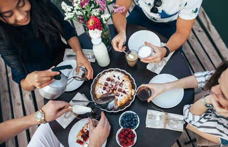 Enjoying meal with friends