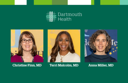 From left: Christine Finn, Teresa Malcolm and Anna Miller, on a green background